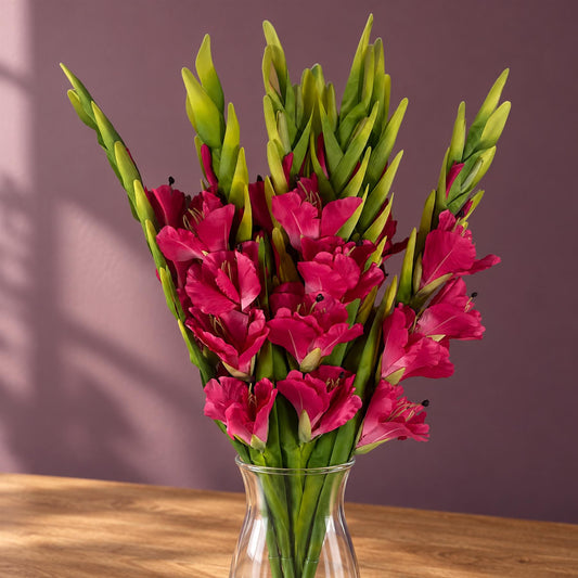 Pack of 6 x 115cm Artificial Pink Gladioli Stem