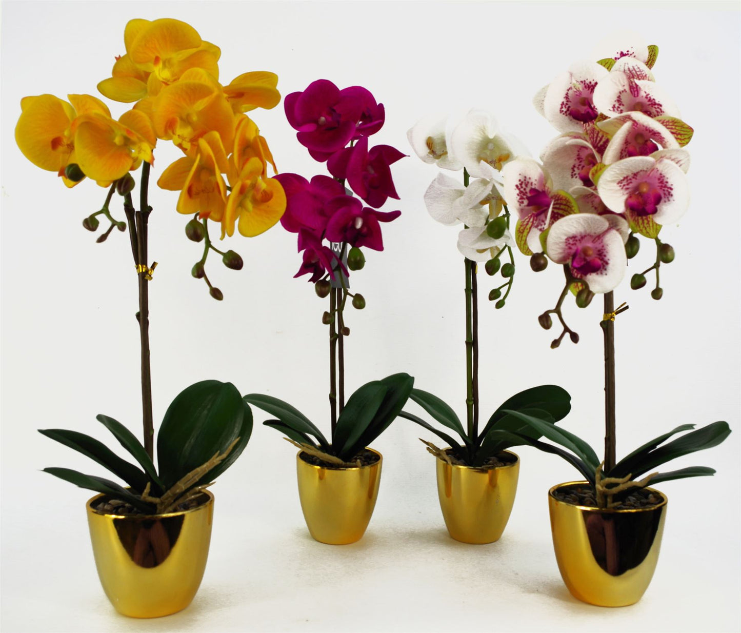 48cm Harlequin Orchid Artificial Pink with Gold Pot