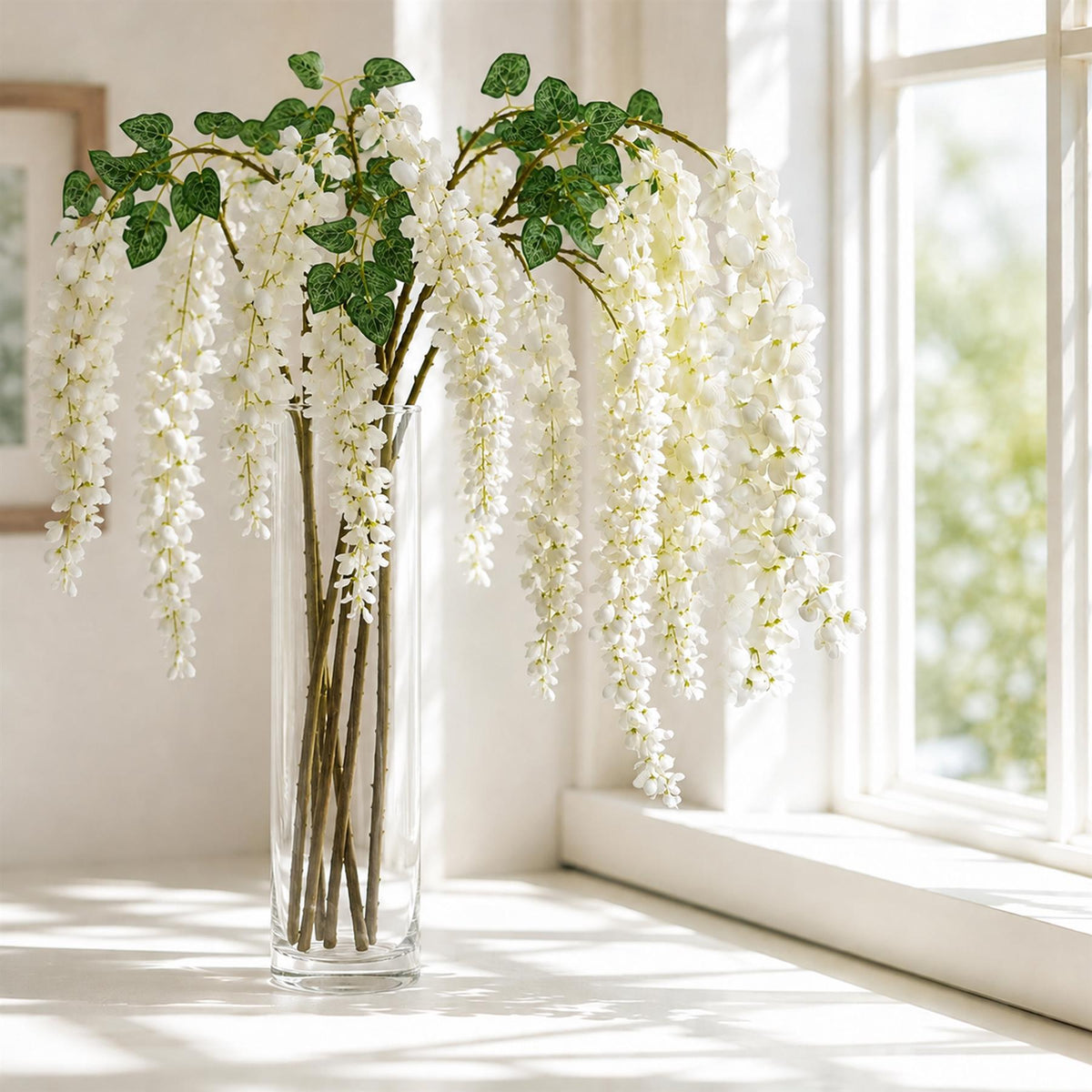 Pack of 6 x 110cm Artificial White Wisteria Flower Sprays