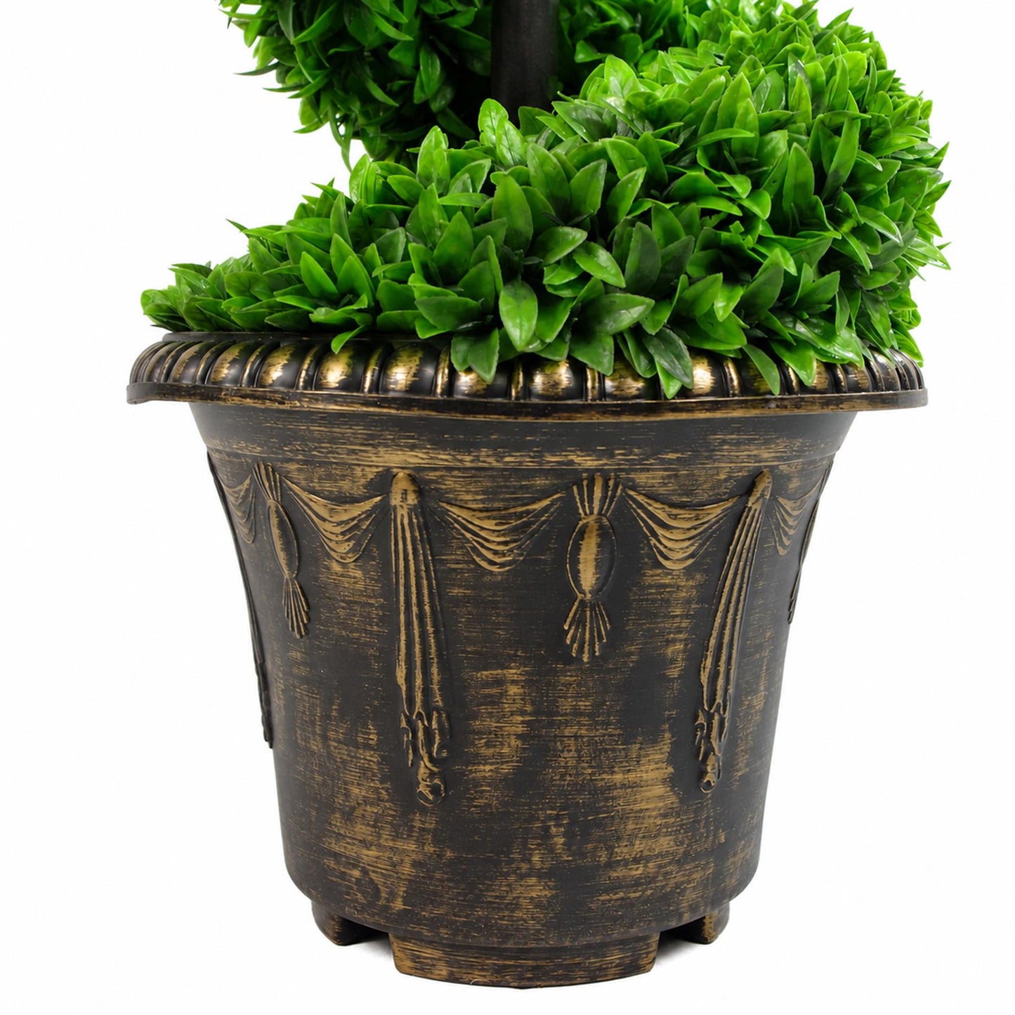 90cm Artificial Pair of Green Leaf Spiral Topiary Trees with Planters