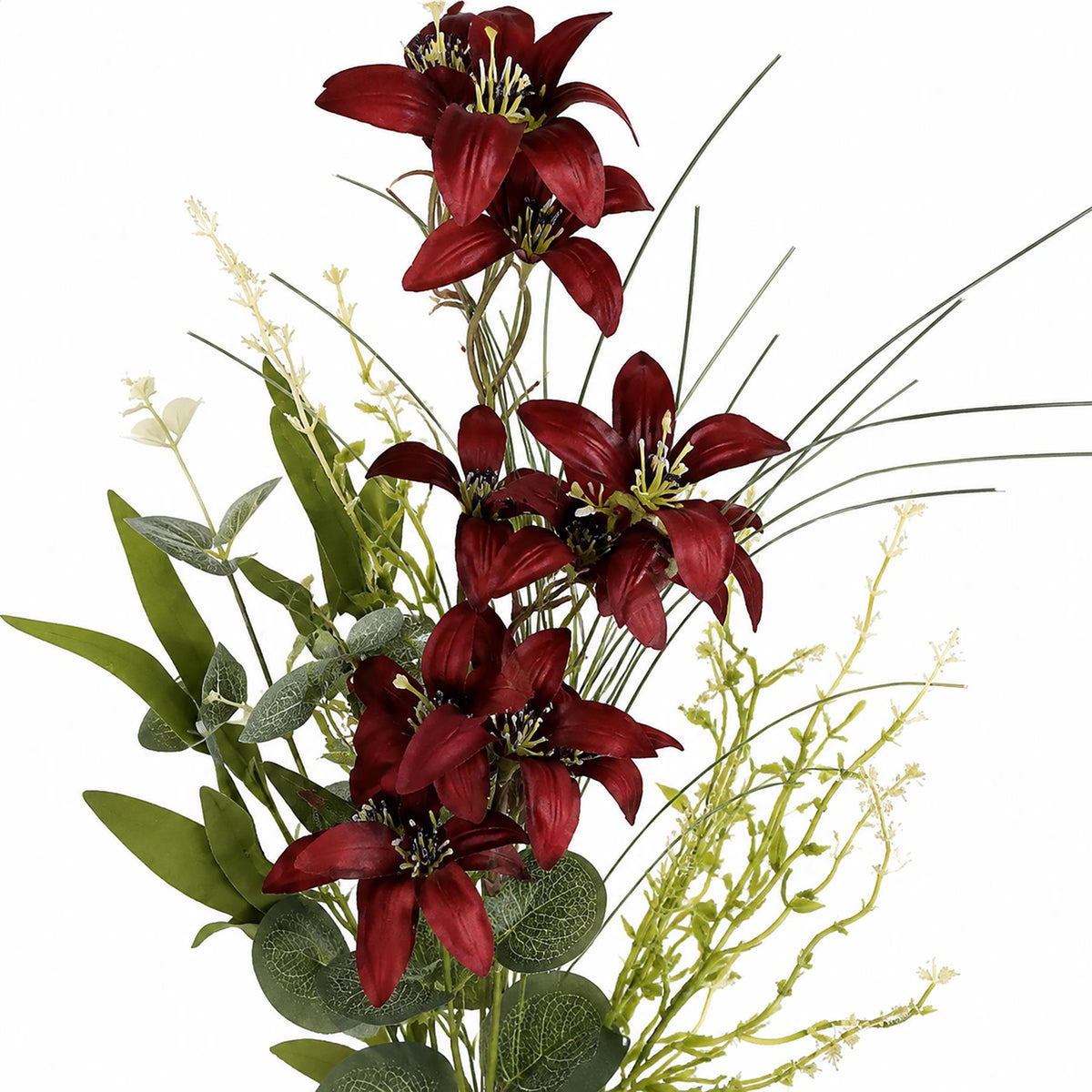 Pack of 6 x 50cm Artificial Burgundy Lily Wildflower Bouquets
