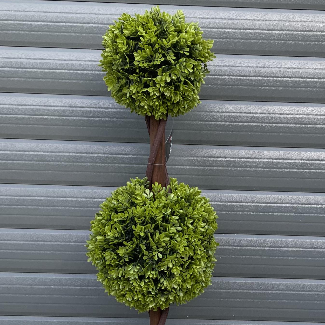90cm Artificial Pair of Green Double Ball Topiary Trees