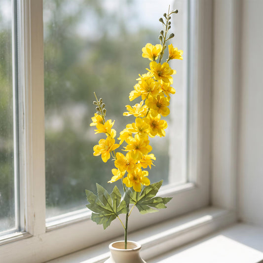 85cm Artificial Yellow Larkspur Flower Stem
