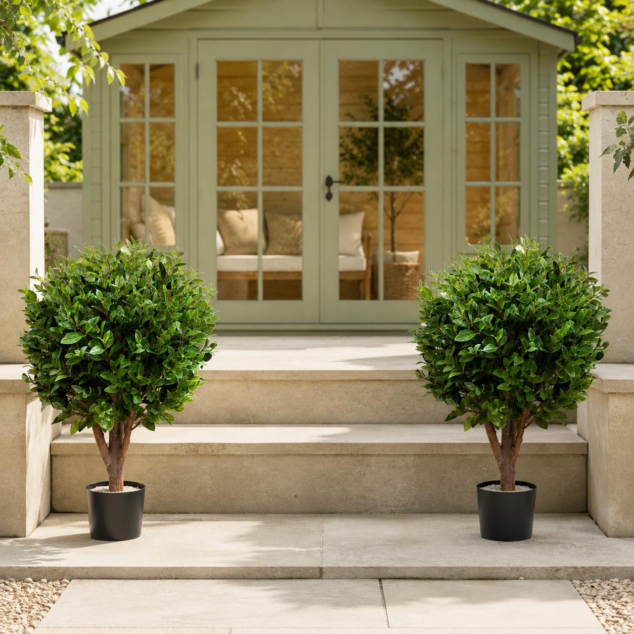 Artificial 90cm Pair of UV Resistant Gloxinia Ball Topiary and Trunk – image 5
