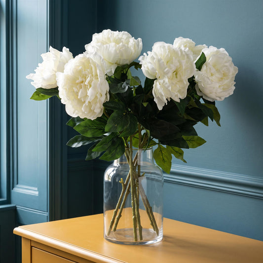 Pack of 6 x 80cm Artificial Cream Peony Stem