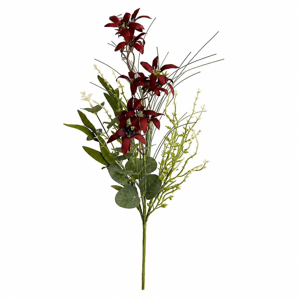Pack of 6 x 50cm Artificial Burgundy Lily Wildflower Bouquets