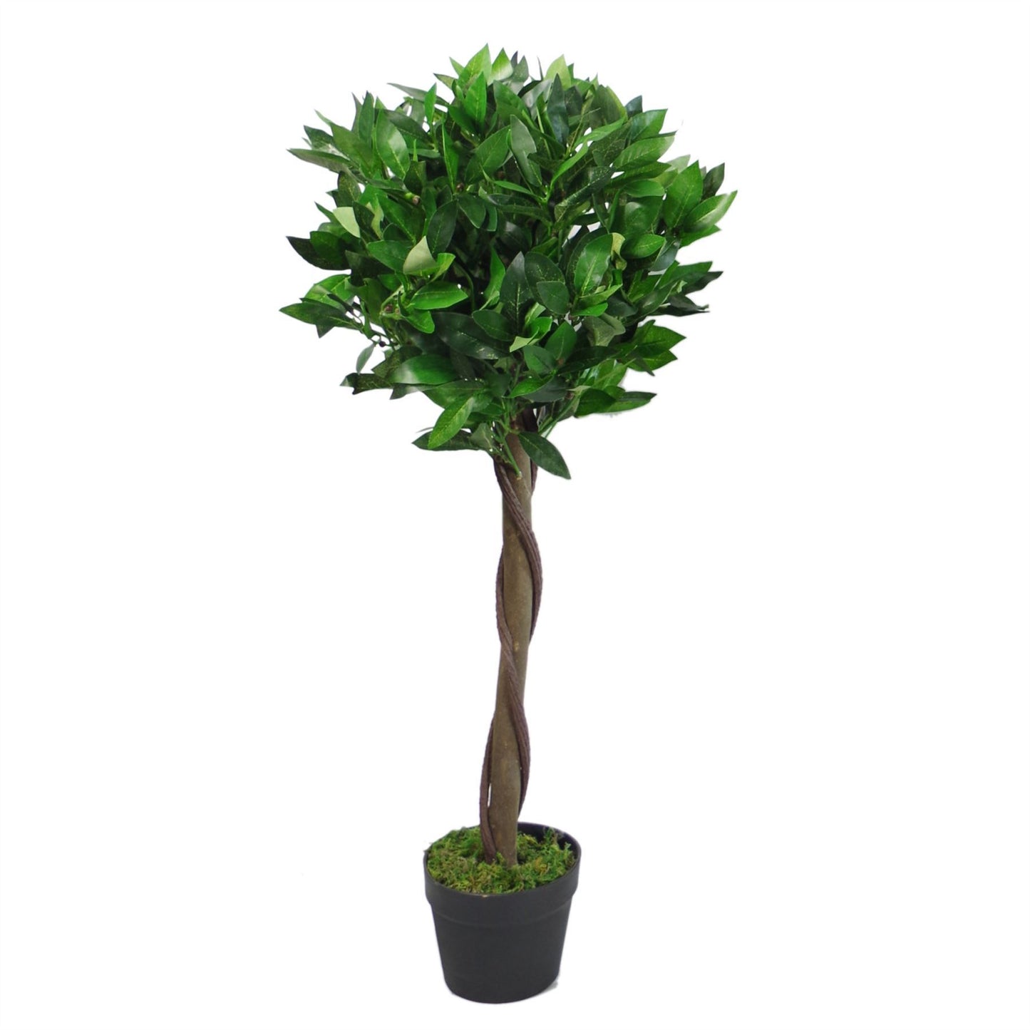 90cm UK Pair of Artificial Bay Topiary Ball Trees, Green Twist