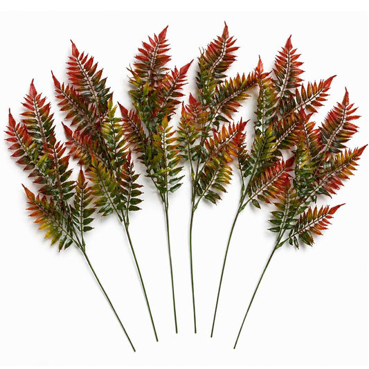 Pack of 6 x 50cm Artificial Fern Spray Stem - Autumn Orange