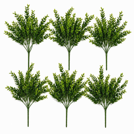 Pack of 6 x 32cm Artificial Boxwood Style Foliage Spray Stem Faux Green Leaf Bush