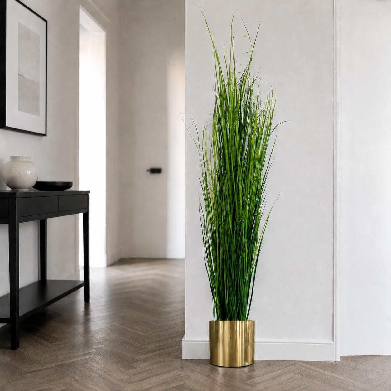 130cm Artificial Onion Grass Plant with Gold Planter