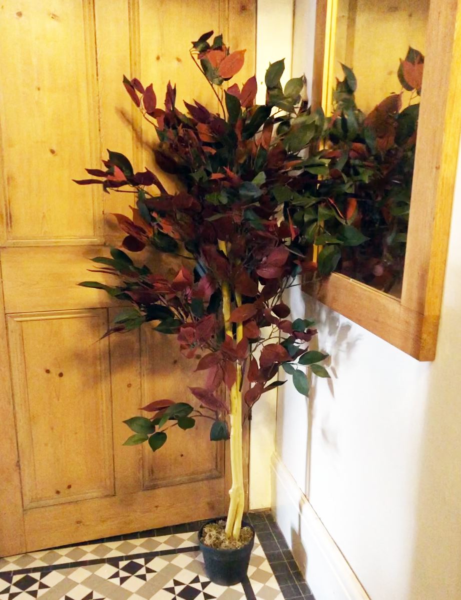 120cm Artificial Dark Red Green Ficus Plant Gold Planter – image 6