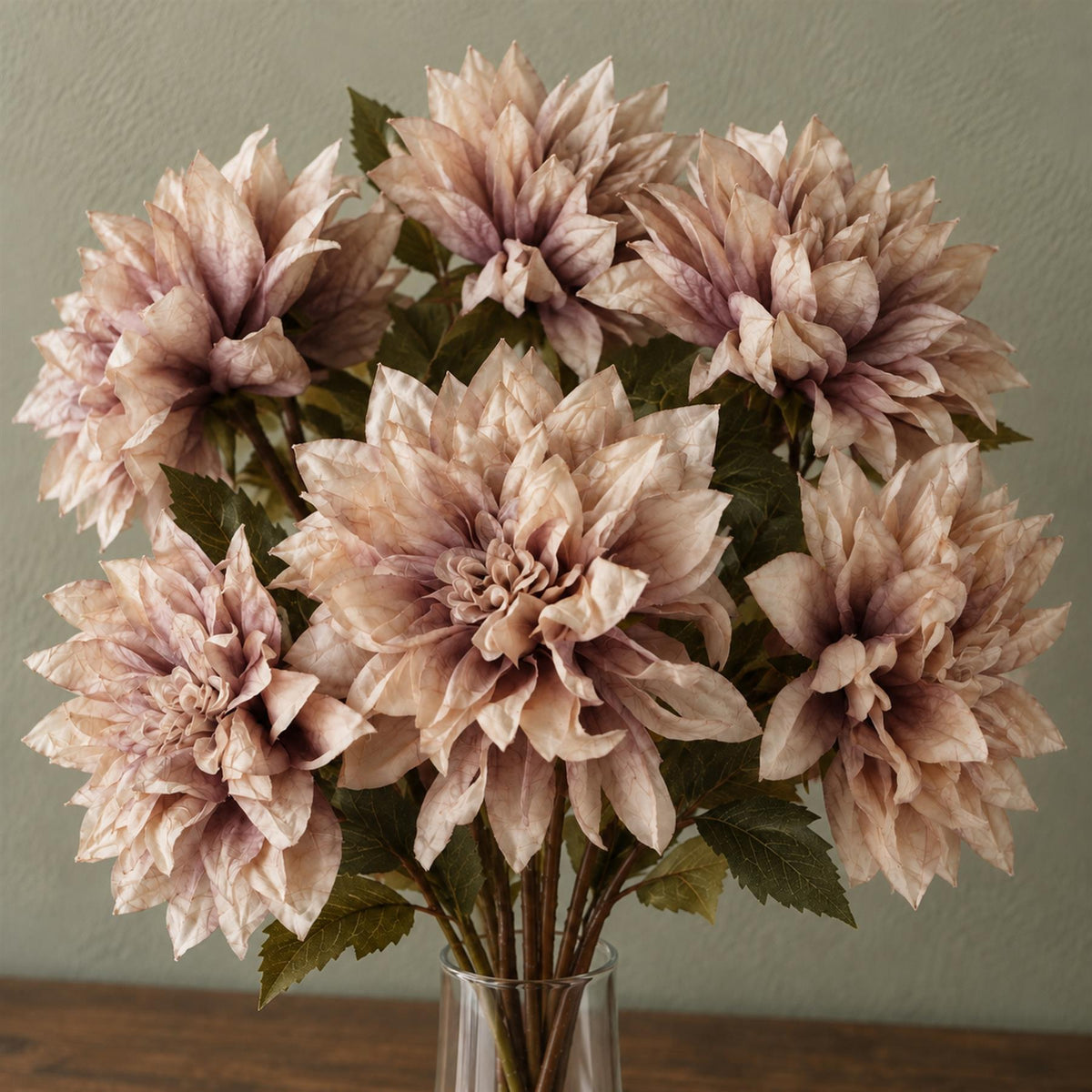 Pack of 6 x 55cm Dahlia Flower Stem - Dusty Pink