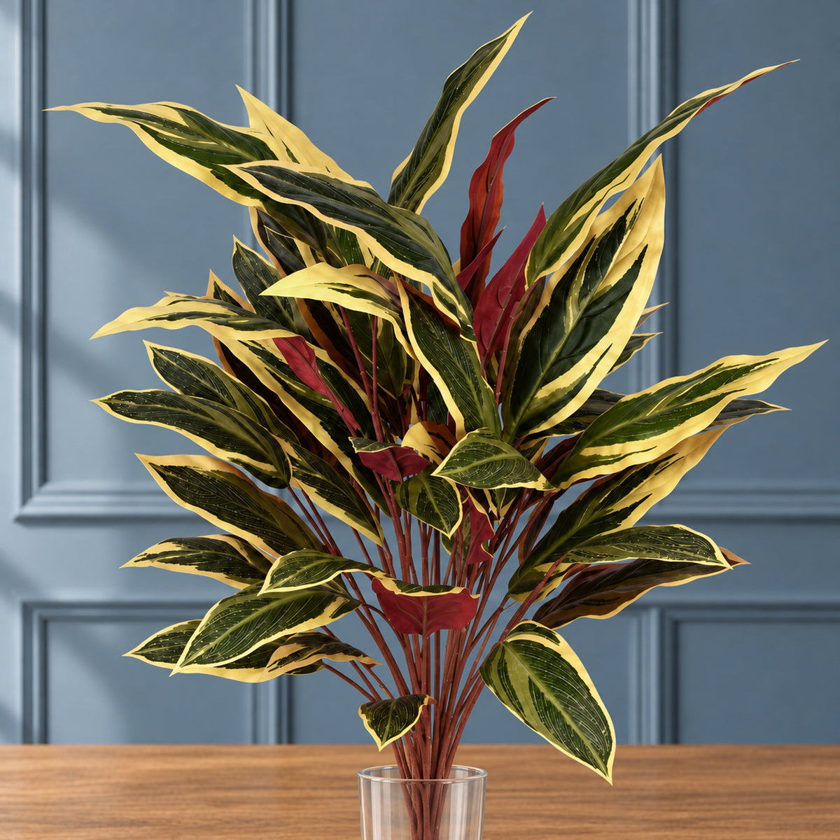 90cm Artificial Fire Retardant Caladium Bush white edge x15w/49Lvs