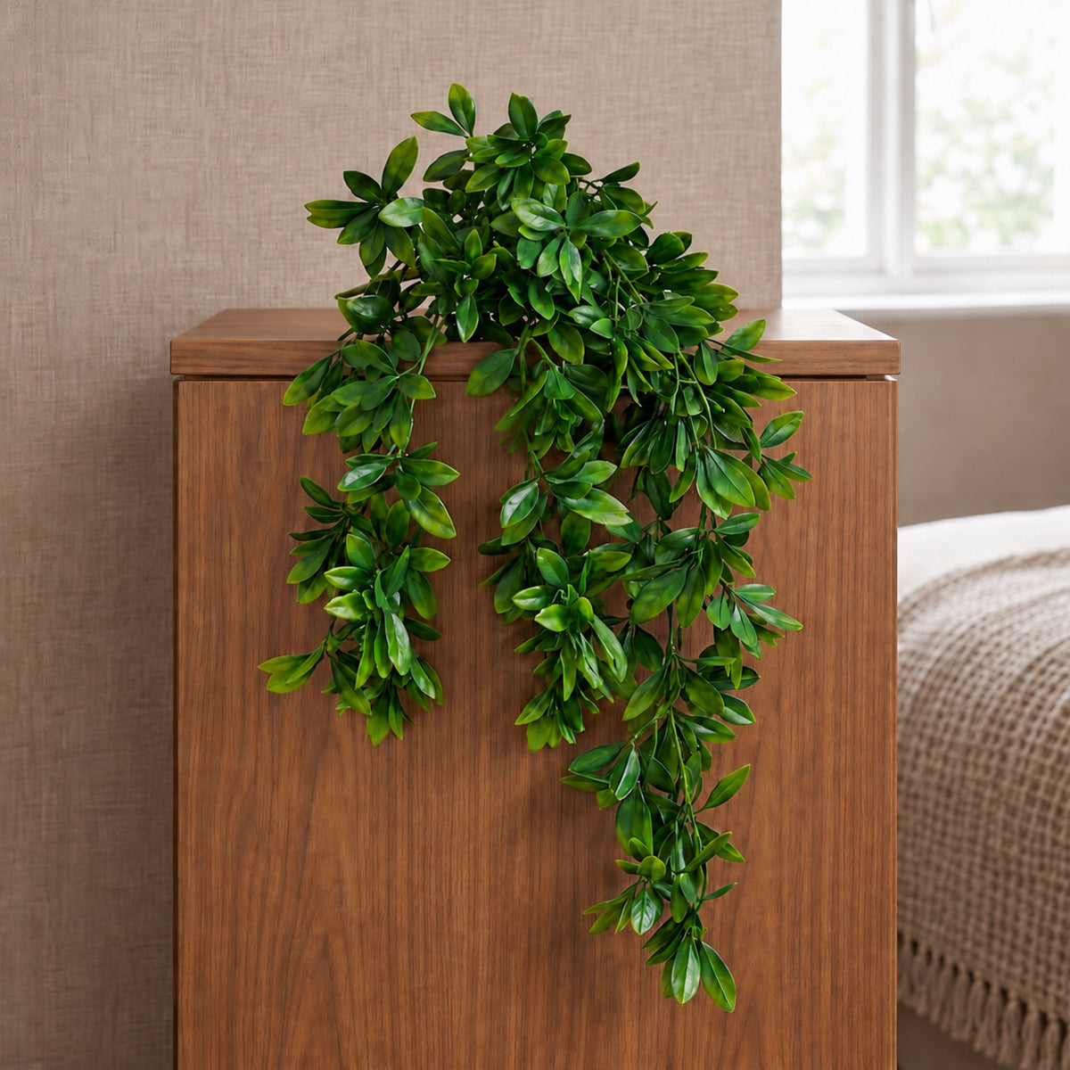 70cm Artificial Trailing Laurel Leaf Hanging Plant Green Foliage
