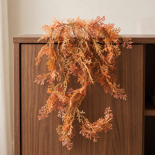 80cm Artificial Coral Fern Trailing Plant Autumn Orange Foliage