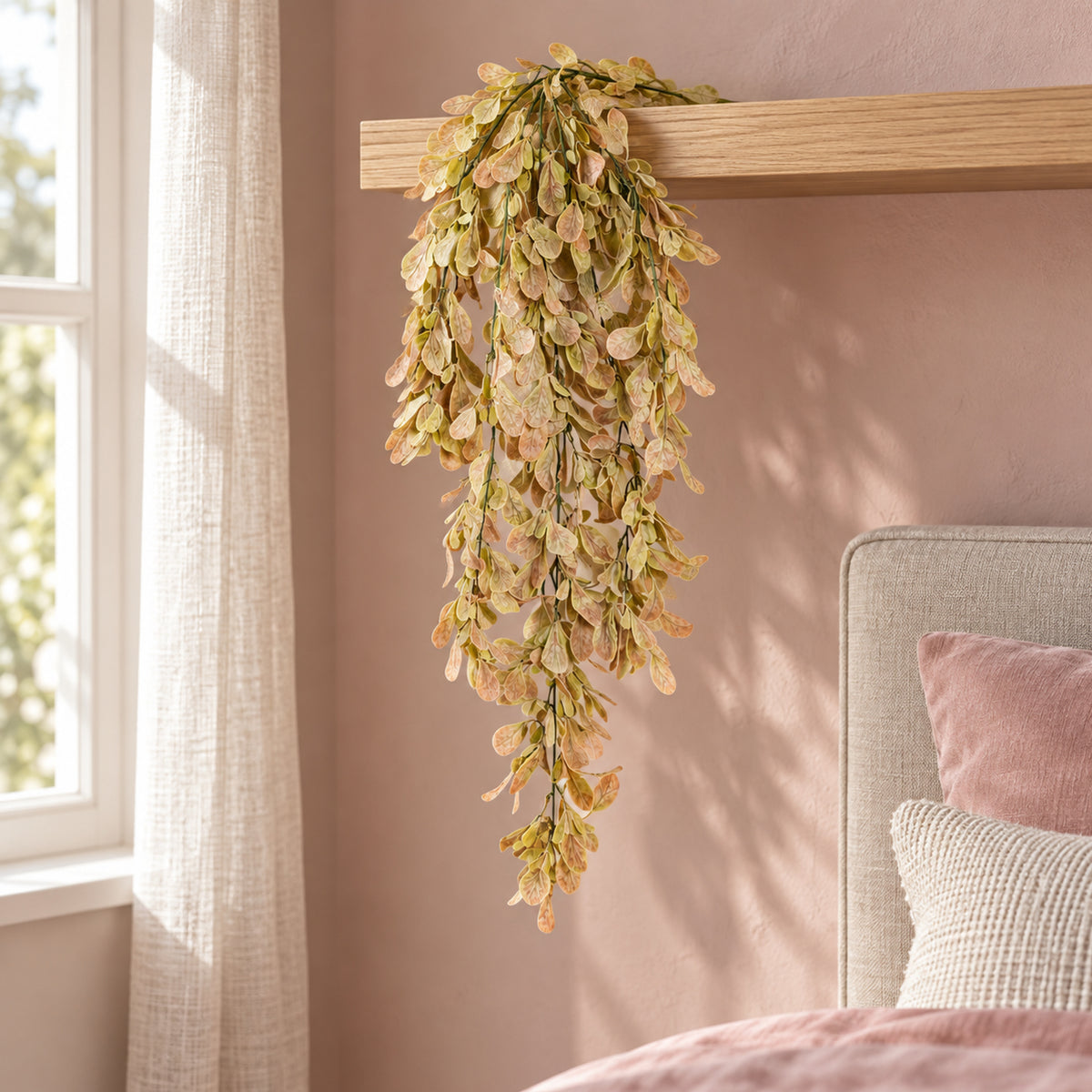 70cm Artificial Trailing Leaf Spray Stem Dusty Pink and Cream