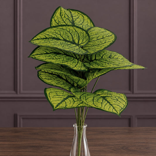 60cm Artificial Caladium Stem Plant Bright Green Variegated Foliage