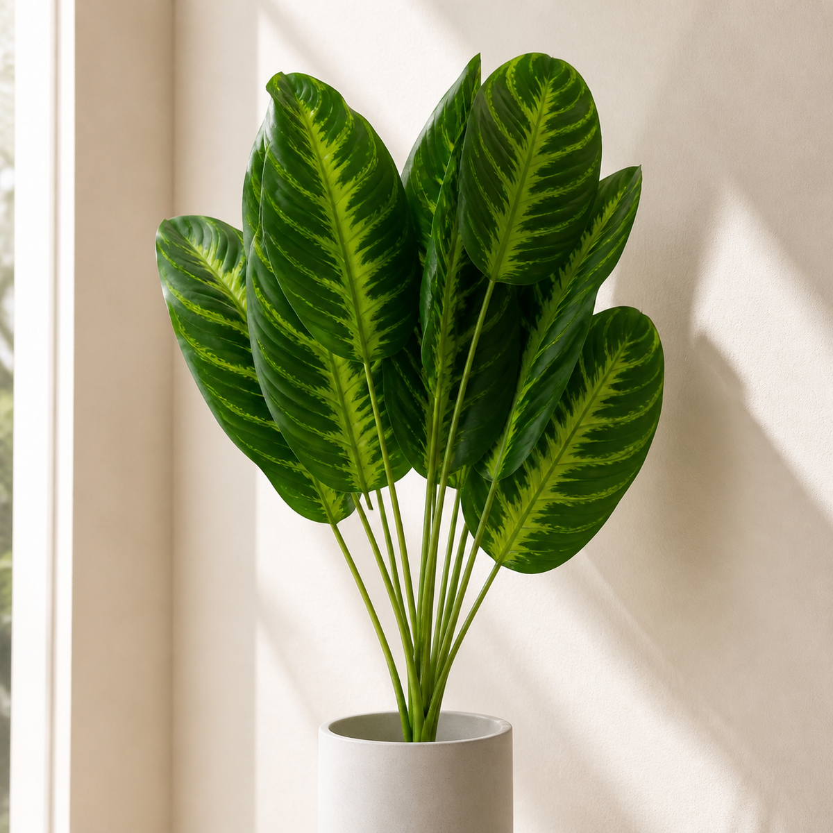 Pack of 6 x 65cm Artificial Dieffenbachia Style Stem Plant Large Faux Green Foliage Arrangement