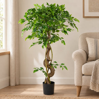 Faux Twisted Trunk Japanese Fruticosa Ficus Tree 120cm Artificial