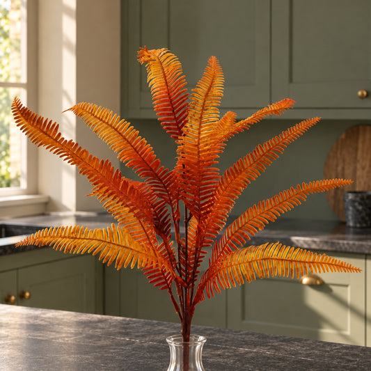 55cm Artificial Autumn Orange Fern Bush Plant