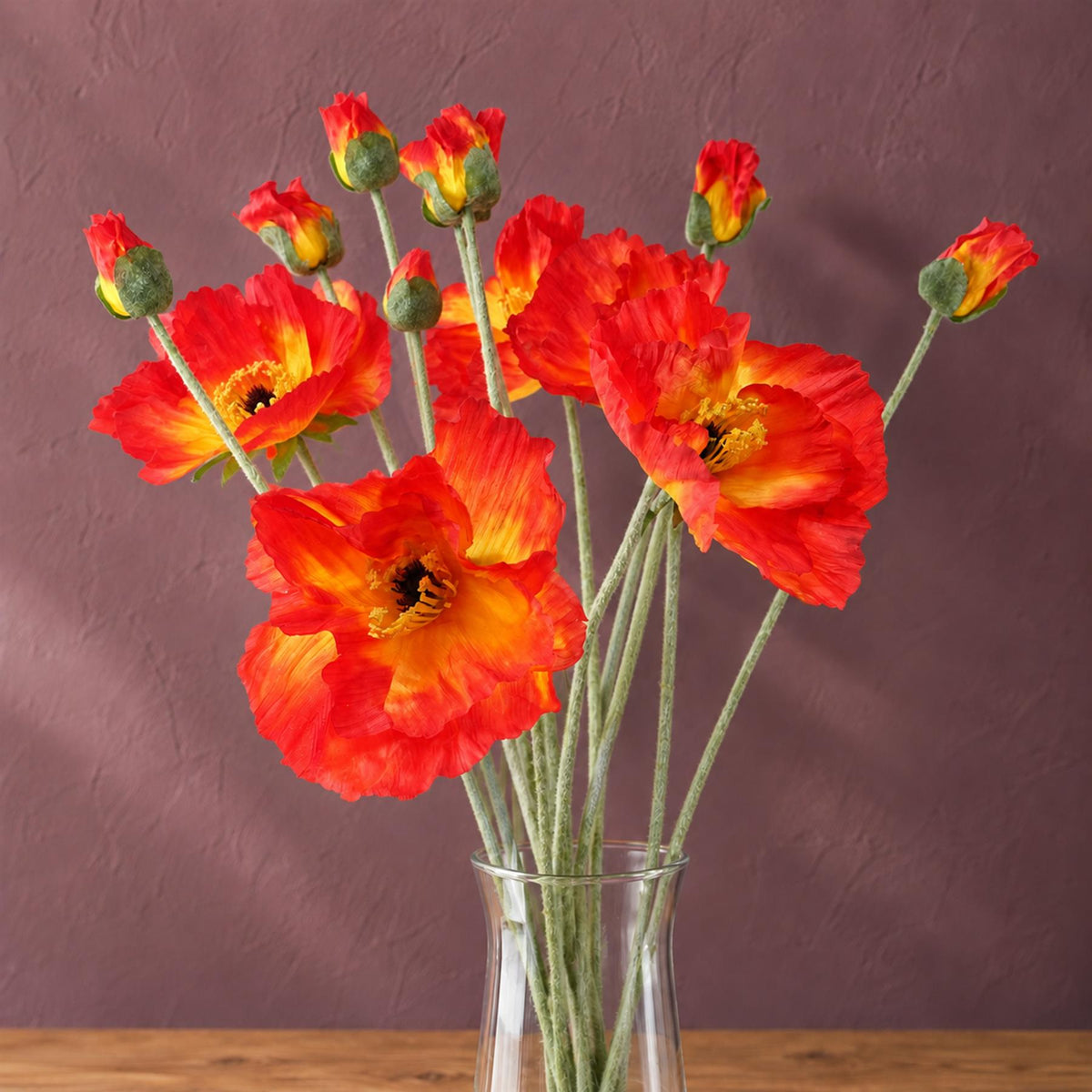 Pack of 6 x 100cm Artificial Poppy Stem - 2 Flowers