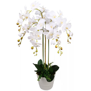 85cm Artificial Deluxe Bush Orchid White Flowers White Pot