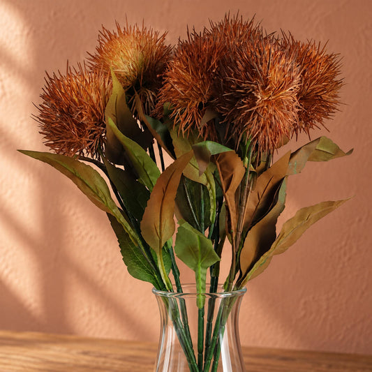 Pack of 6 x 70cm Globe Thistle Yellow Ball Artificial Flower Stem