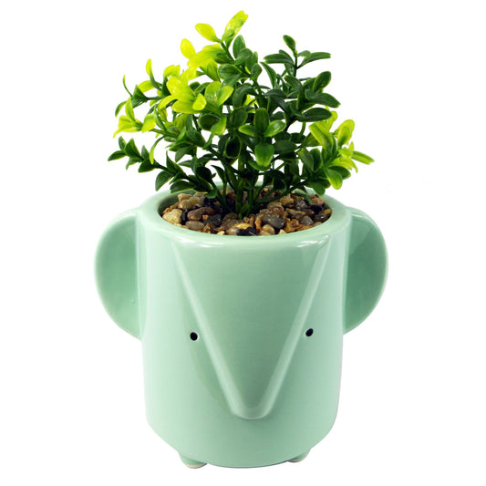 13cm Ceramic Blue Elephant Planter – image 2