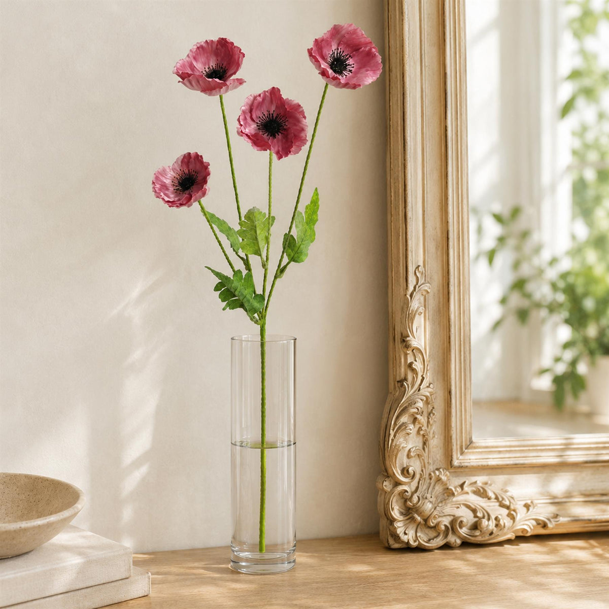 Pack of 6 x 60cm Artificial Purple Poppy Sprays - 4 Flowers Each