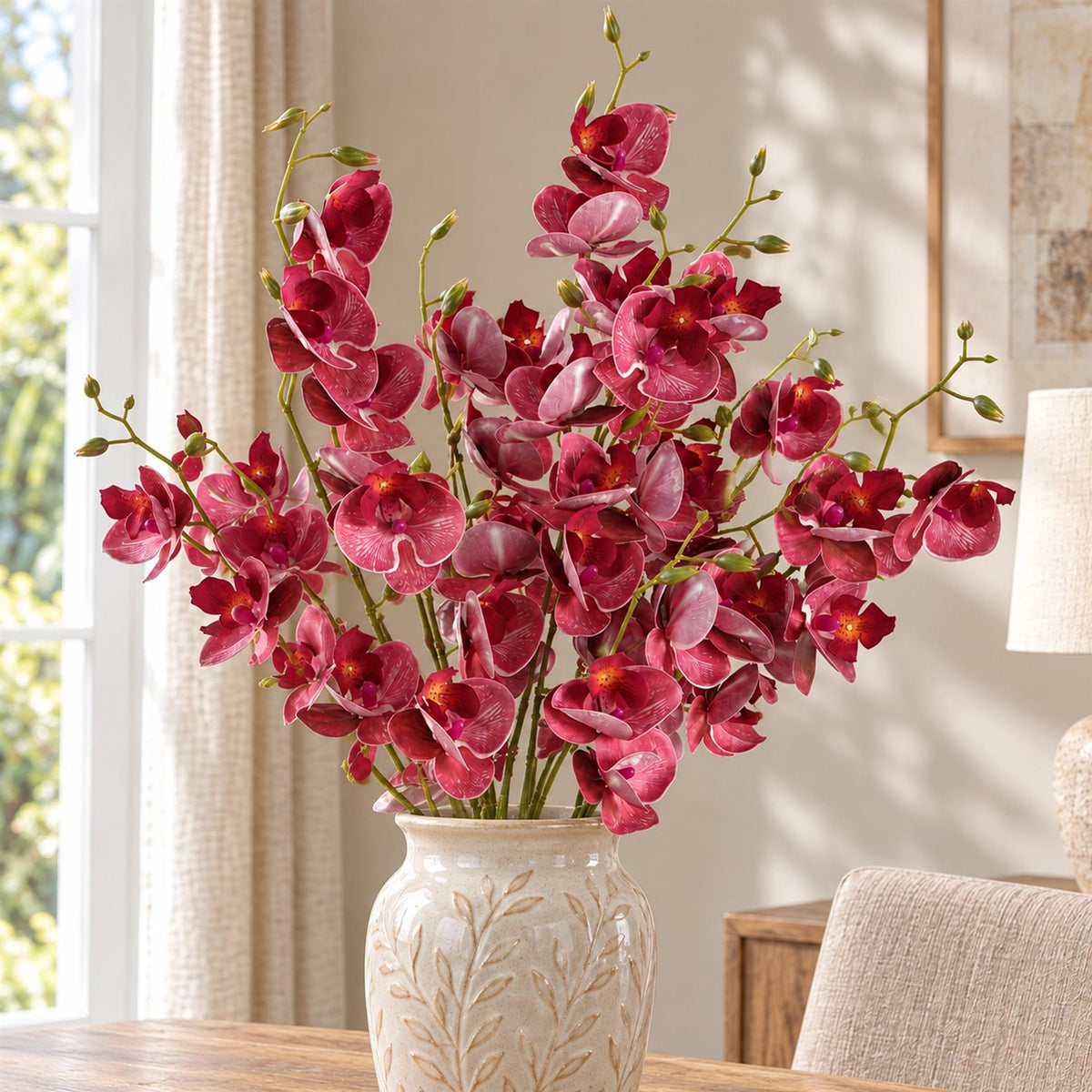Pack of 6 x 80cm Dark Pink Artificial Mini Orchid Stem