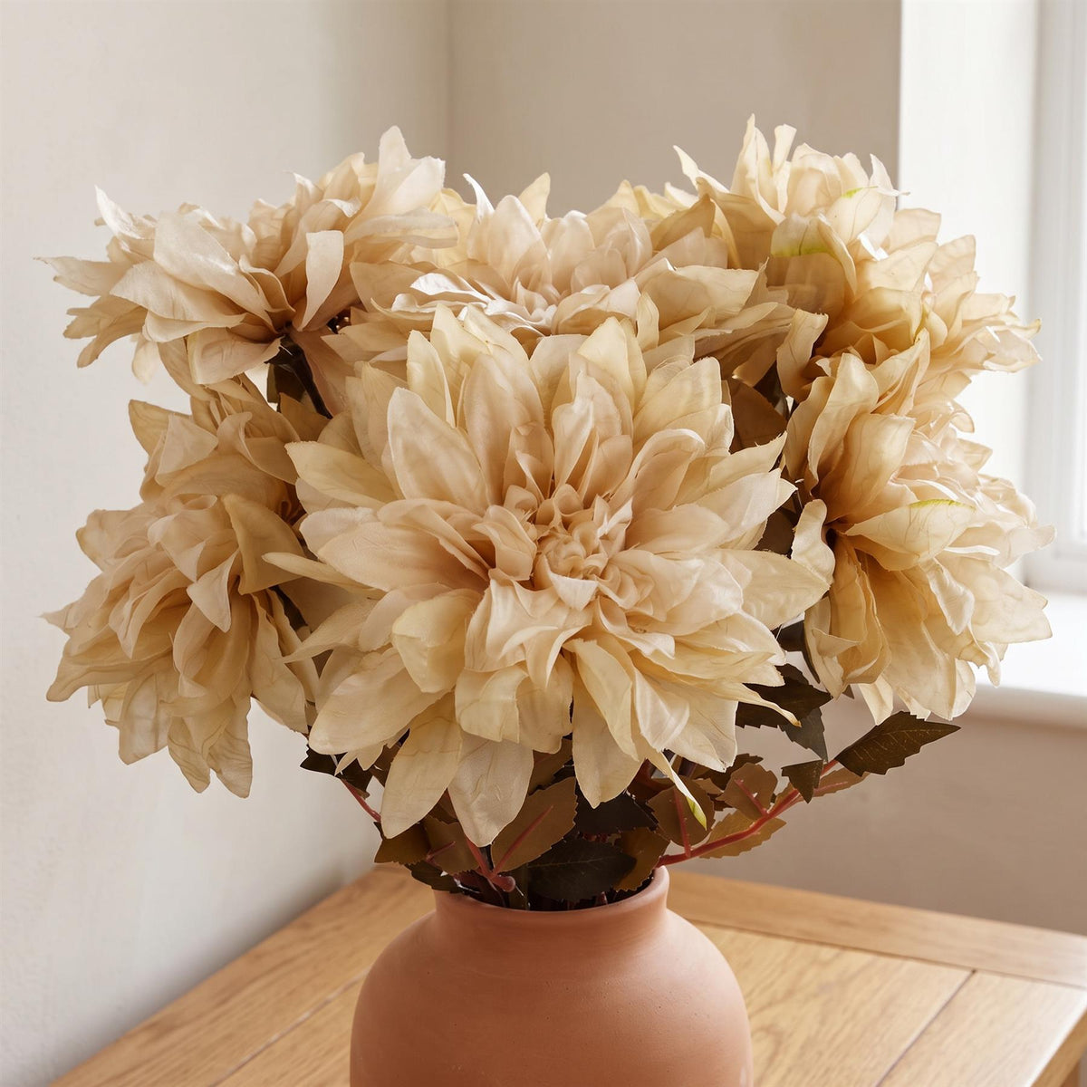 Pack of 6 x 55cm Dahlia Flower Stem - Dusty Cream