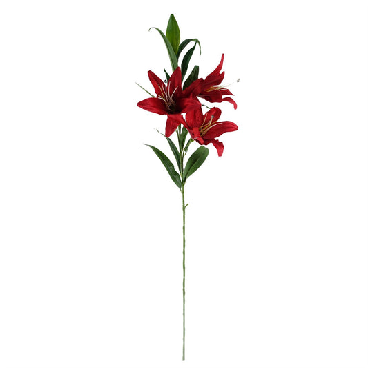 70cm Artificial Red Lily Display Silver Glass Vase