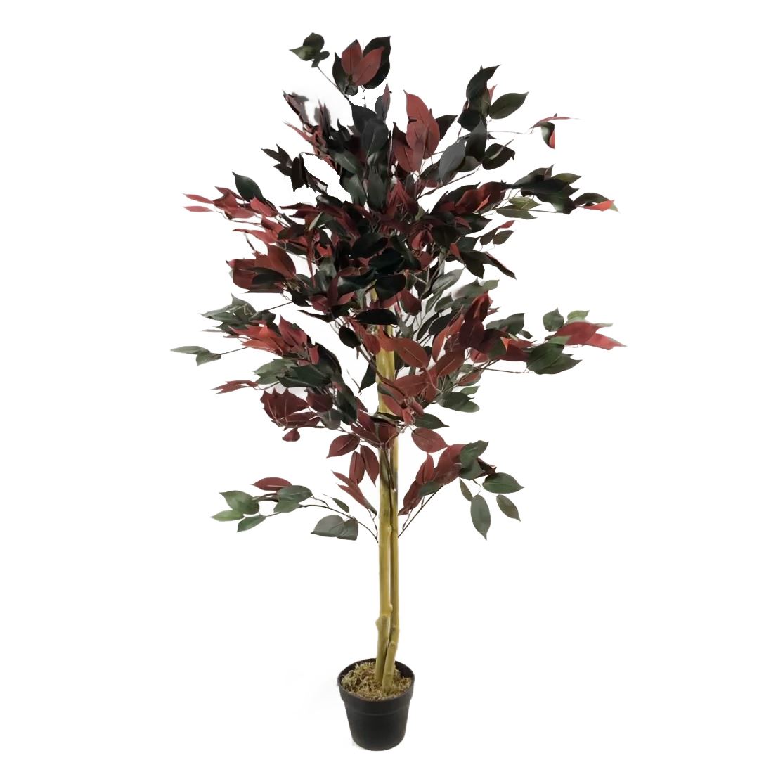 120cm Artificial Dark Red Green Ficus Plant Gold Planter – image 5
