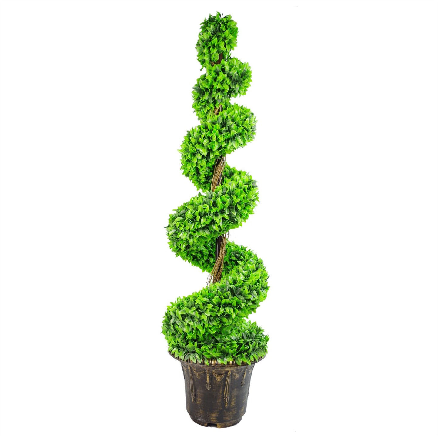 120cm Artificial Green Large Leaf Spiral with Decorative Planter