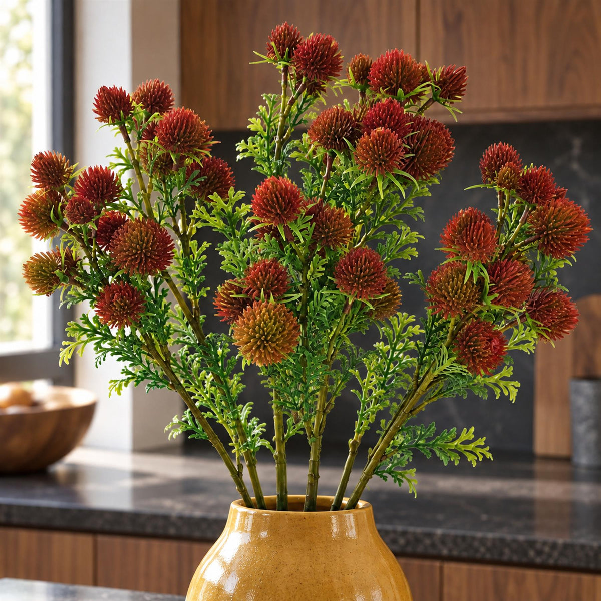 Pack of 6 x 55cm Craspedia Stem Red Artificial