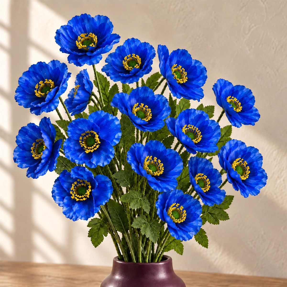 Pack of 6 x 60cm Artificial Blue Poppy Sprays - 4 Flowers Each