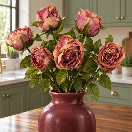Pack of 6 x 70cm Artificial Dark Pink Rose