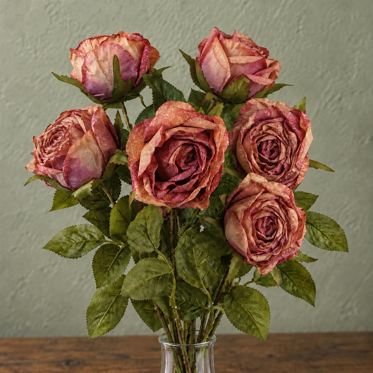 Pack of 6 x 70cm Artificial Dark Pink Rose