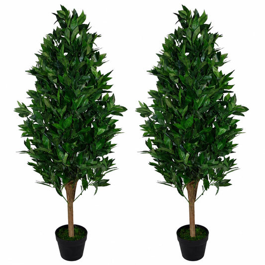 Pair of 120cm Artificial Topiary Bay Trees Pyramid Cones Extra Large