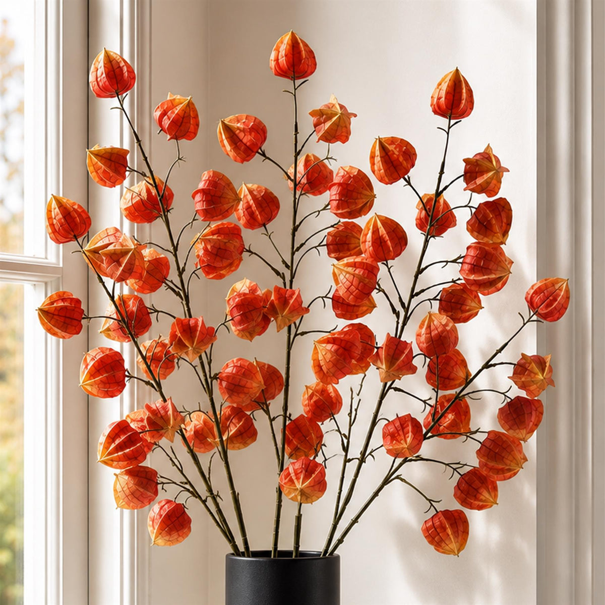 Pack of 6 x 100cm Artificial Orange Chinese Lantern Physalis Sprays