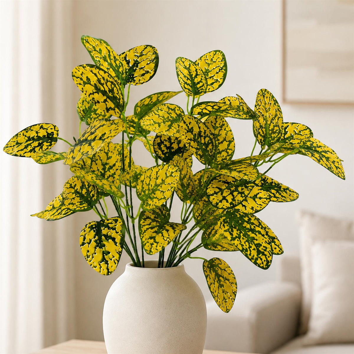 30cm Artificial Yellow Variegated Leaf Spray