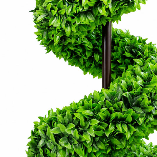 90cm Artificial Pair of Green Leaf Spiral Topiary Trees with Planters