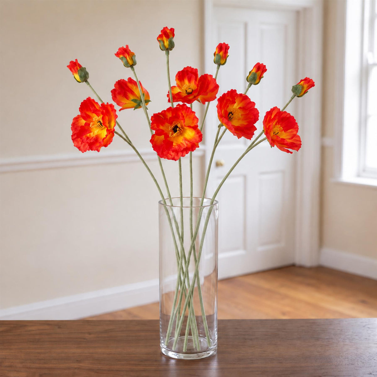 Pack of 6 x 100cm Artificial Poppy Stem - 2 Flowers