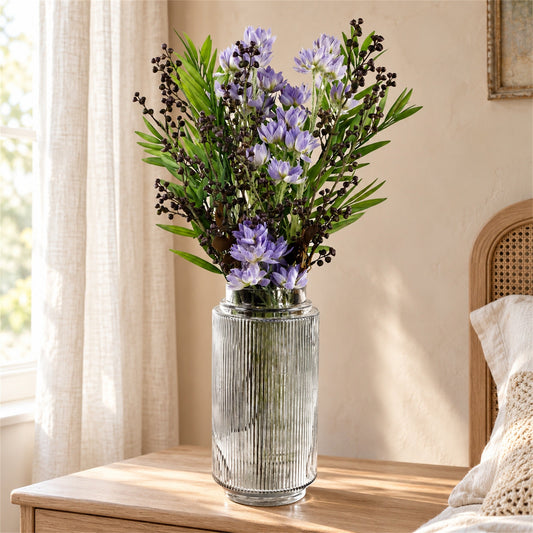 60cm Artificial Purple Starflower Display Glass Vase