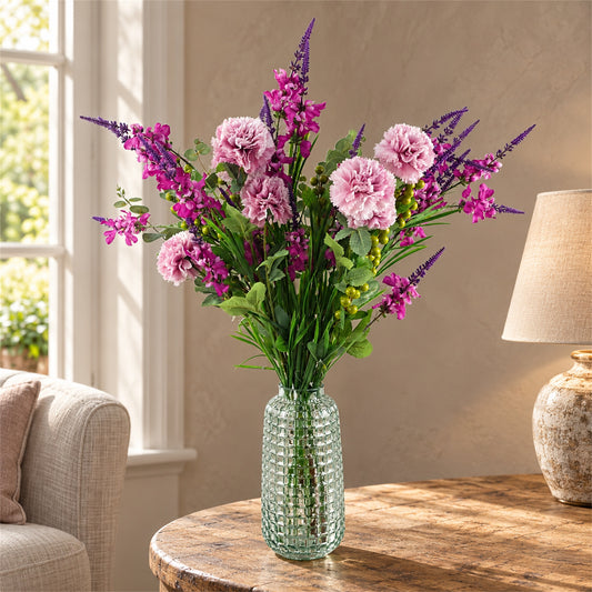 80cm Artificial Pink Carnation and Larkspur Glass Vase