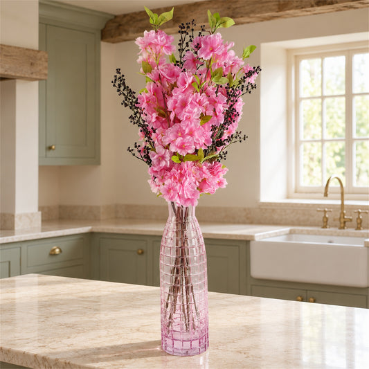100cm Pink Artificial Blossom and Berries Glass Vase