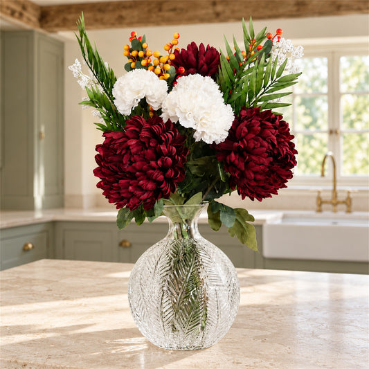 70cm Artificial Red Chrysanthemum Glass Ball Vase