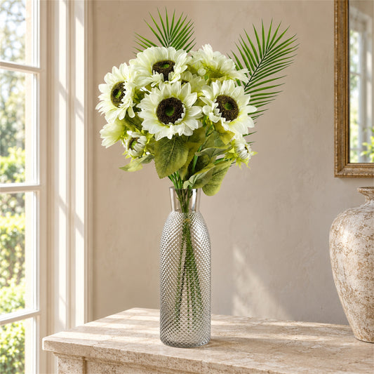 100cm White Artificial Sunflower Arrangement Glass Vase