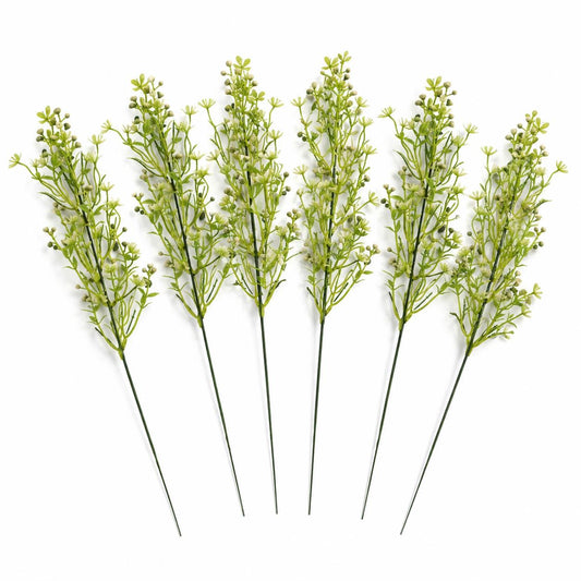 Pack of 6 x 48cm Artificial Wild Berry Blossom Spray Stem Faux Green Floral Filler