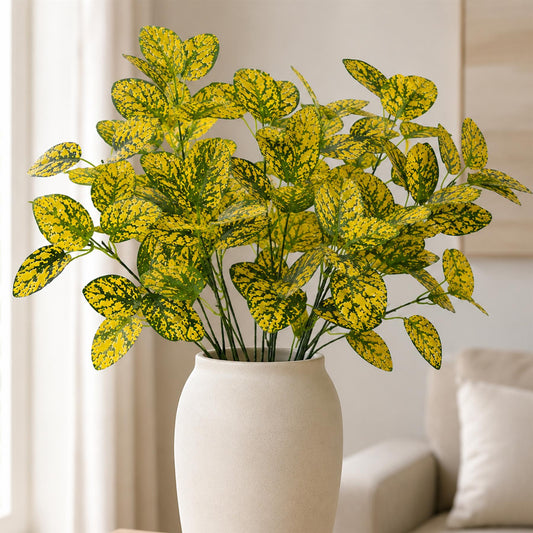 Pack of 6 x 30cm Artificial Yellow Variegated Leaf Sprays